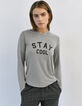 Camiseta capucha manga larga beige mujer-1