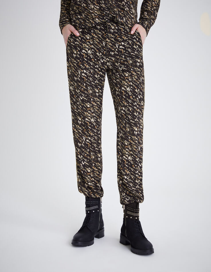Women’s black fusain print flowing trousers-2