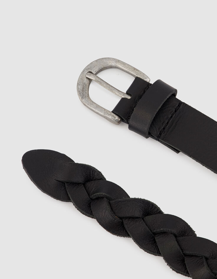 Women's Thin Black Braided Leather Belt-3