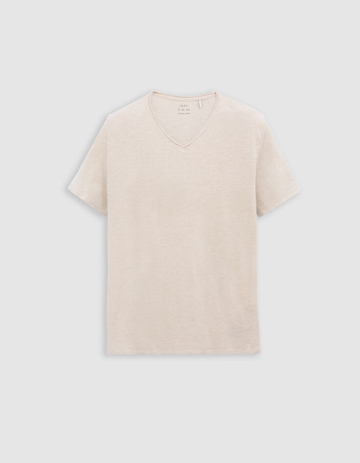 L&lsquo;Essentiel Herren-T-Shirt beige Bio-Baumwolle V-Kragen-5