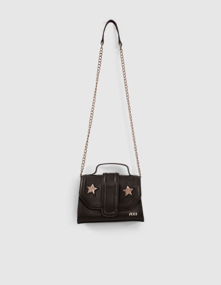 Schwarze M&auml;dchen-Minihandtasche mit silberfarbenen Sternen-1