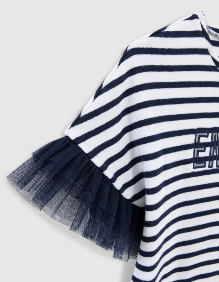 Girls’ sailor-stripe cotton dress, SMILEYWORLD tulle sleeves - IKKS