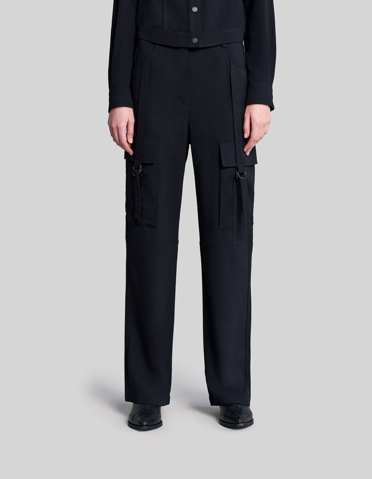 Brede zwarte broek gerecycleerd met battle-model Dames-2