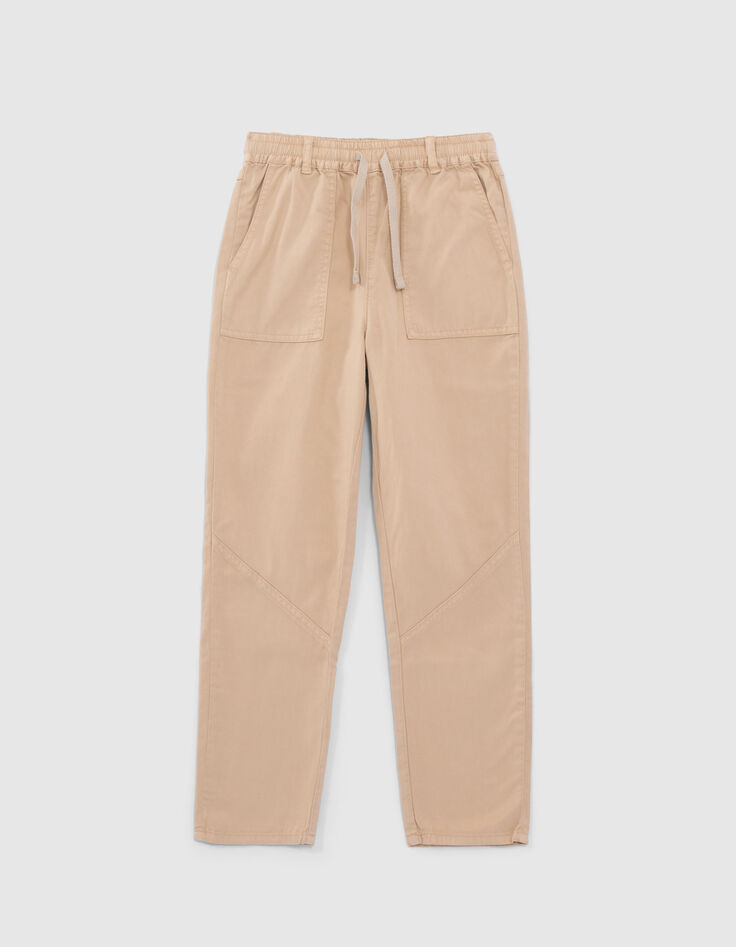 Beige Mädchenhose mit Gummizug am Bund-1