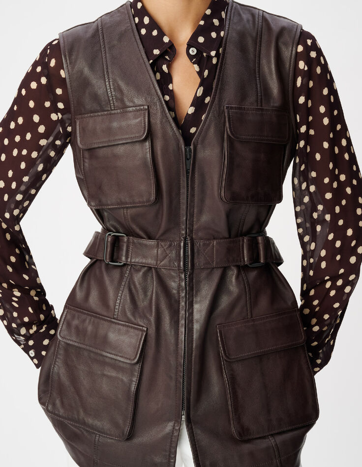 Bruin leren safari-jack met riem voor dames-6