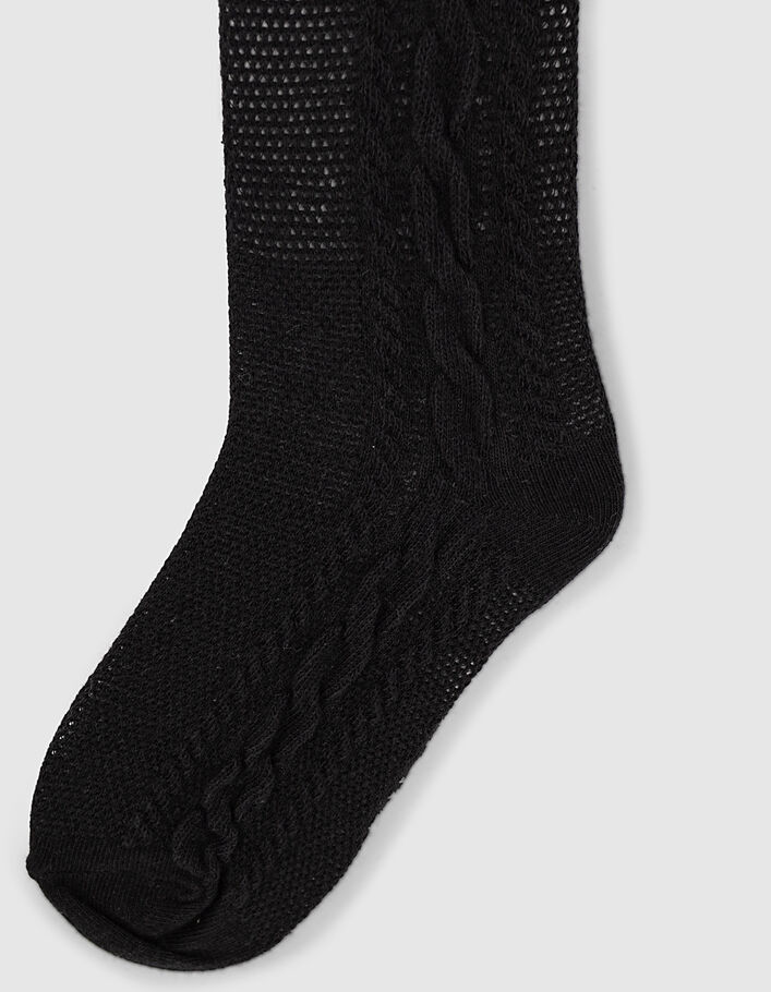 Girls’ black knitted tights with cable knit down legs - IKKS