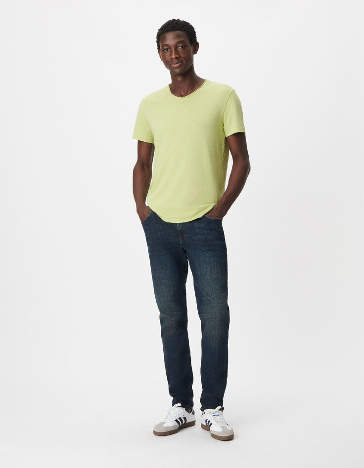 T-shirt encolure V vert coton bio flamm&eacute; Homme-1