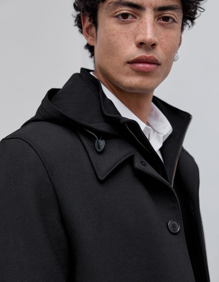 Trench noir à parementure-capuche amovible Homme-6