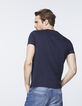 Dunkelblaues Herren-T-Shirt mit Streifen-Gesicht-Roboter-3