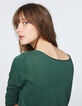 Pull prusse maille tricot encolure V apport dentelle femme-4