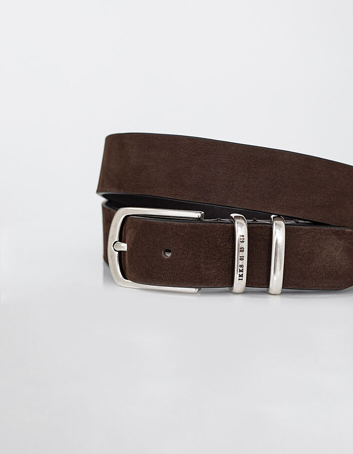 Men’s mocha leather belt with 2 loops - IKKS