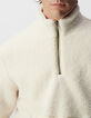 Sweat blanc sherpa col et poches zipp&eacute;es Homme-1