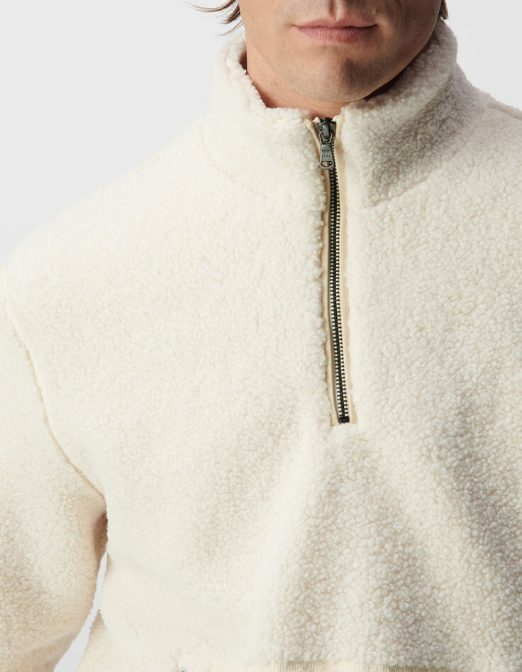 Sweat blanc sherpa col et poches zipp&eacute;es Homme-1