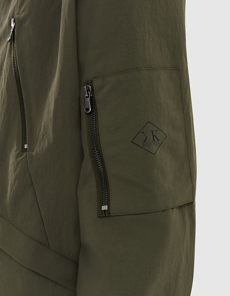 Men’s khaki nylon bomber jacket with zipped pockets-5