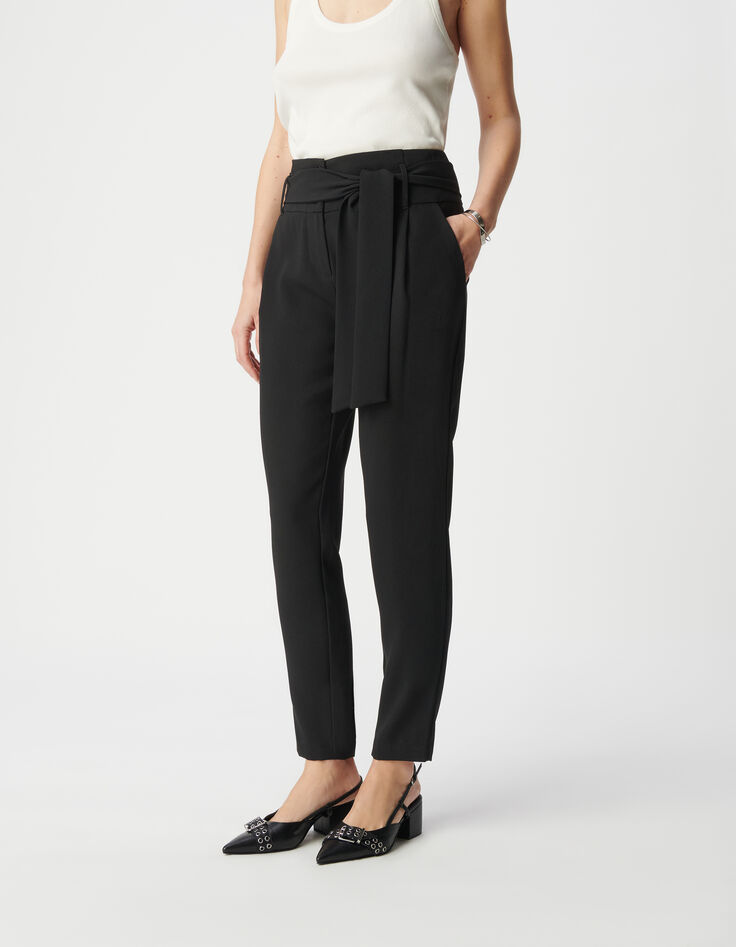 Women’s high-waisted black crêpe trousers-2