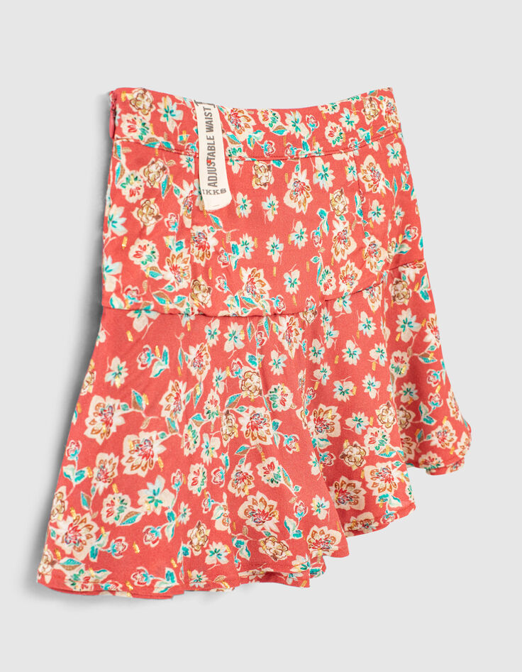Jupe-short corail à imprimé fleurs fille-2 Jupe-short corail à imprimé fleurs fille-2