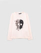 Camiseta rosa pálido con calavera de flores niña-2