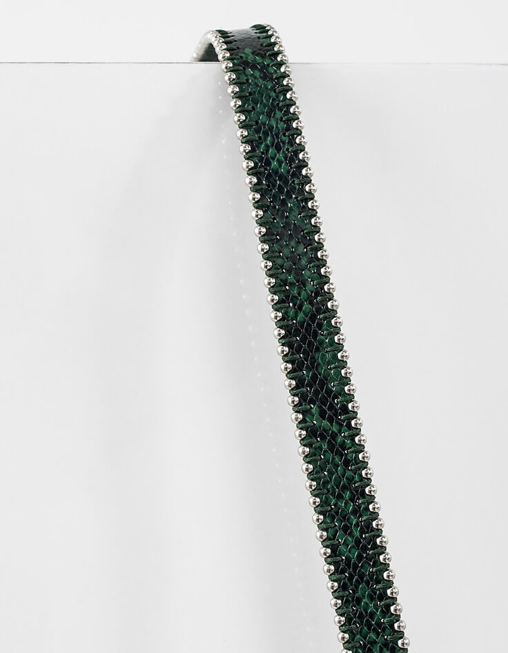 Grüner Ledergürtel mit Perlen-4