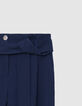Marineblaue Hose mit hohem Bund und Gürtel-3