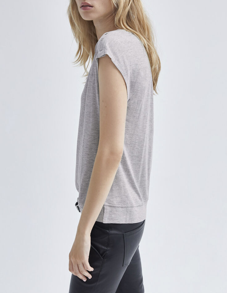 Women’s grey marl lurex T-shirt with studded shoulders-2 Women’s grey marl lurex T-shirt with studded shoulders-2
