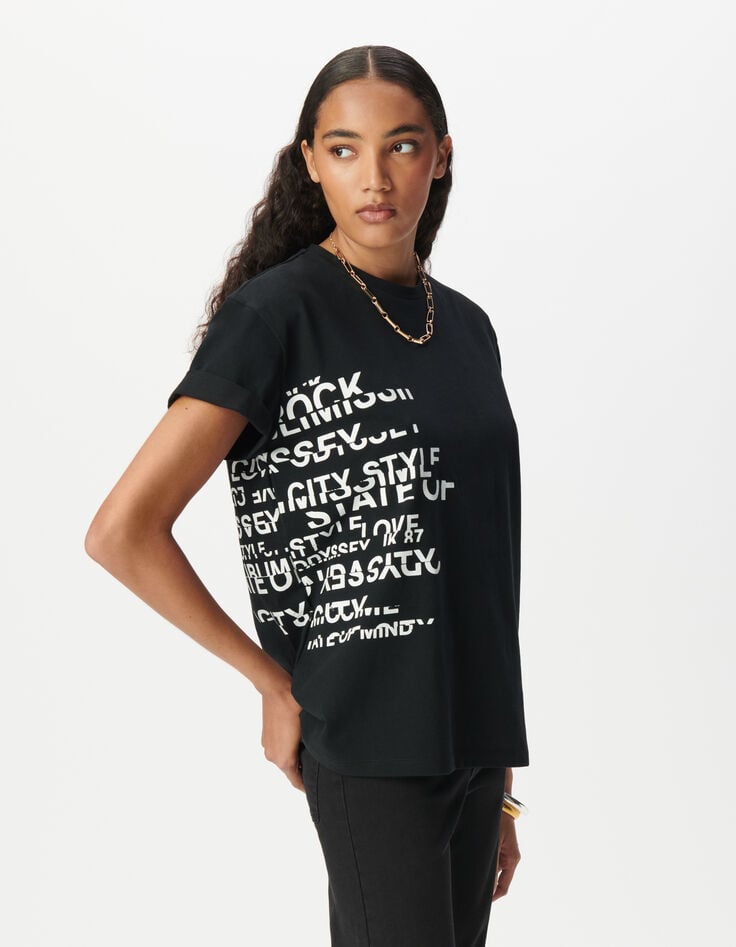 Black crew neck T-shirt with slogan image-2 Black crew neck T-shirt with slogan image-2