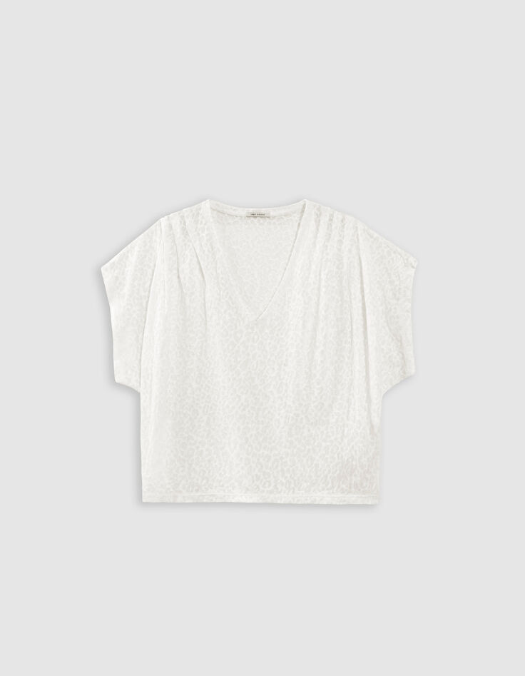 Tee-shirt blanc motif l&eacute;opard en transparence-5