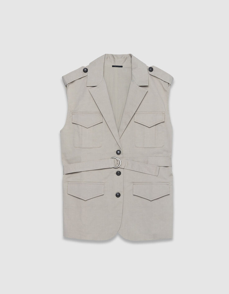 Women's beige sleeveless safari jacket-6