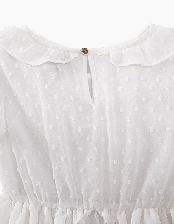 Girls' off-white dotted Swiss-style textured dress-7