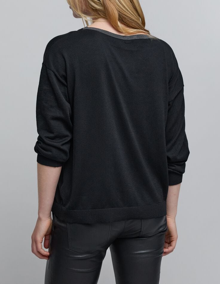 Women's black knit jewel neck sweater-2