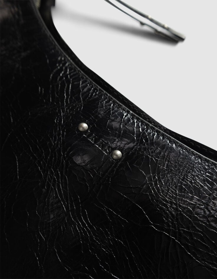 Sac demi-lune noir cuir glacé Allane Femme-5