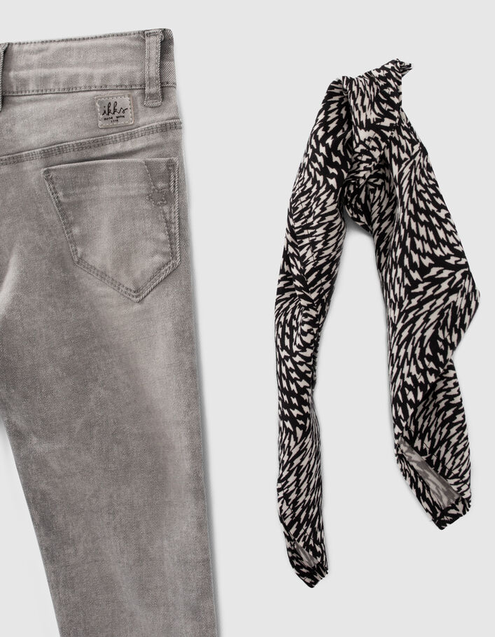Girls’ grey skinny jeans with graphic scarf - IKKS
