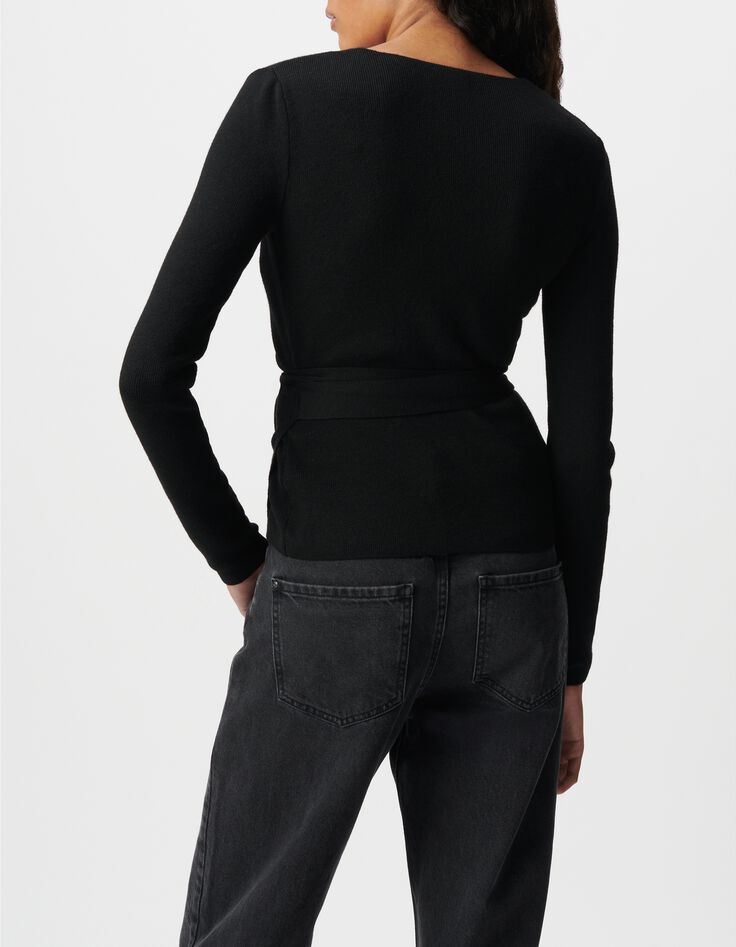 Women's black belted wrap-around sweater-3