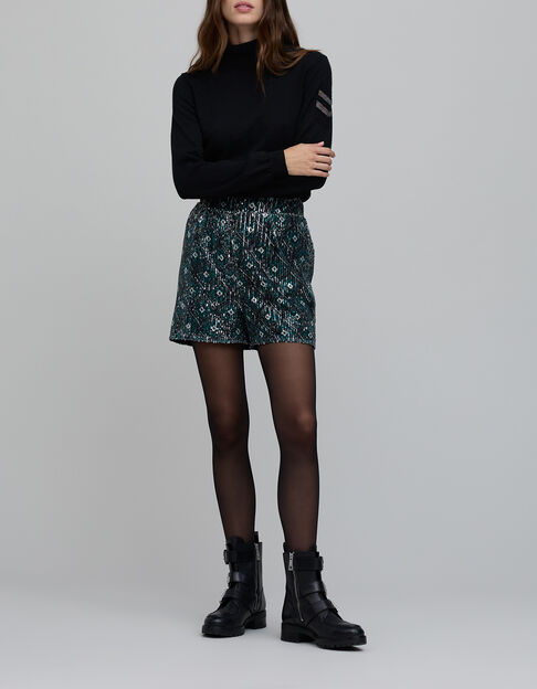 Korte broek met zwarte paillettenprint en geometrische print Dames - IKKS