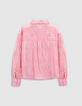 Chemise ray&eacute;e rose et rouge cropped Femme-7