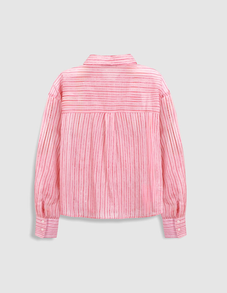 Chemise ray&eacute;e rose et rouge cropped Femme-7