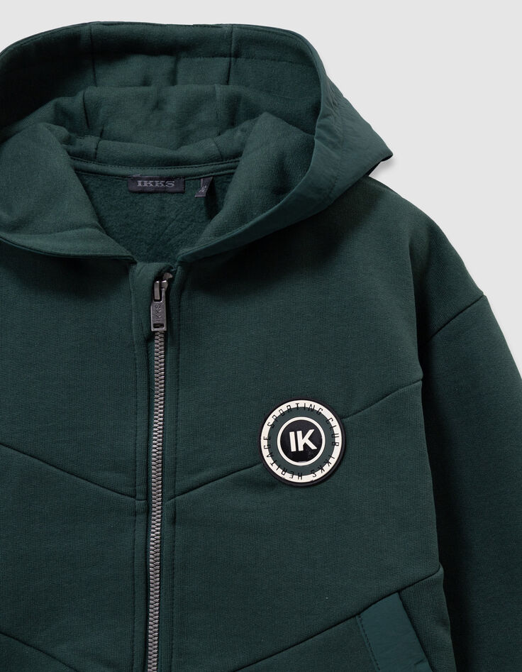 Cárdigan cremallera verde capucha niño-6
