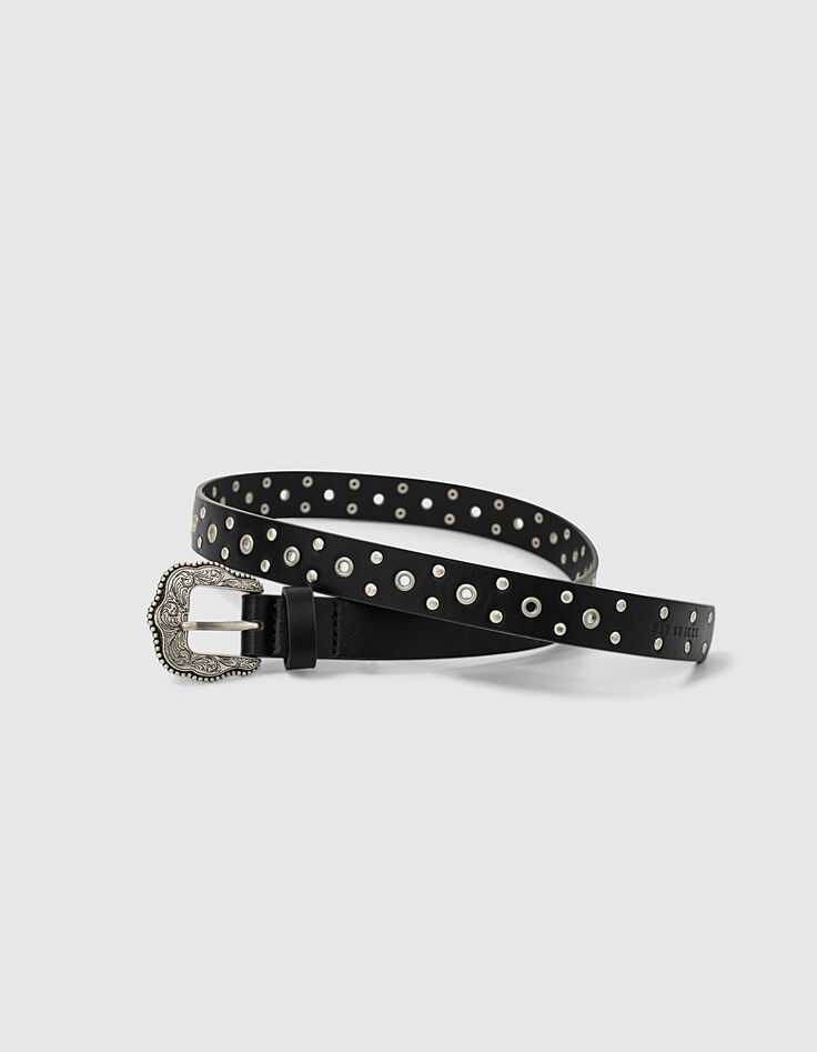 Ceinture noire à clous et rivets fille-5