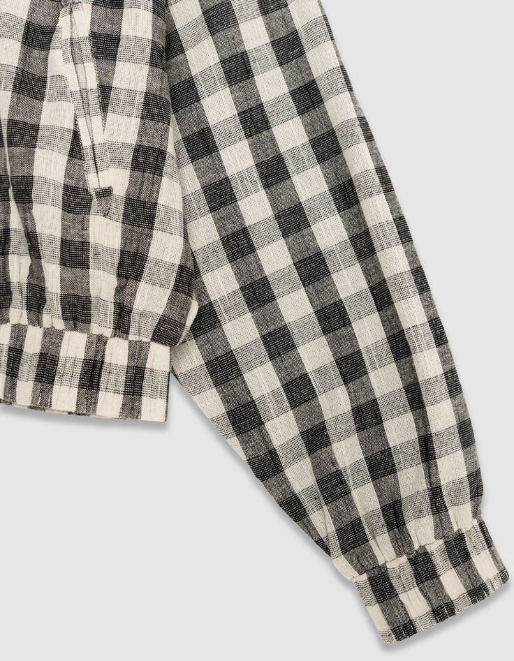 Blouson court &eacute;cru motif carreaux Femme-8