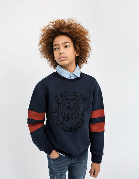 Marine sweater reliëf maxi-borduursel jongens