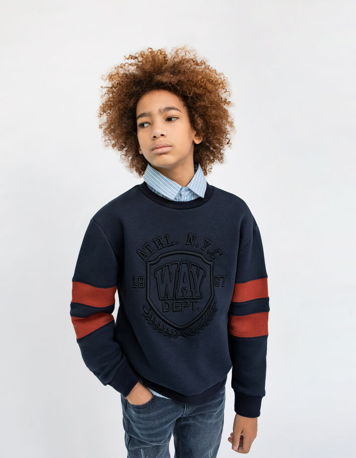 Marine sweater reliëf maxi-borduursel jongens - IKKS