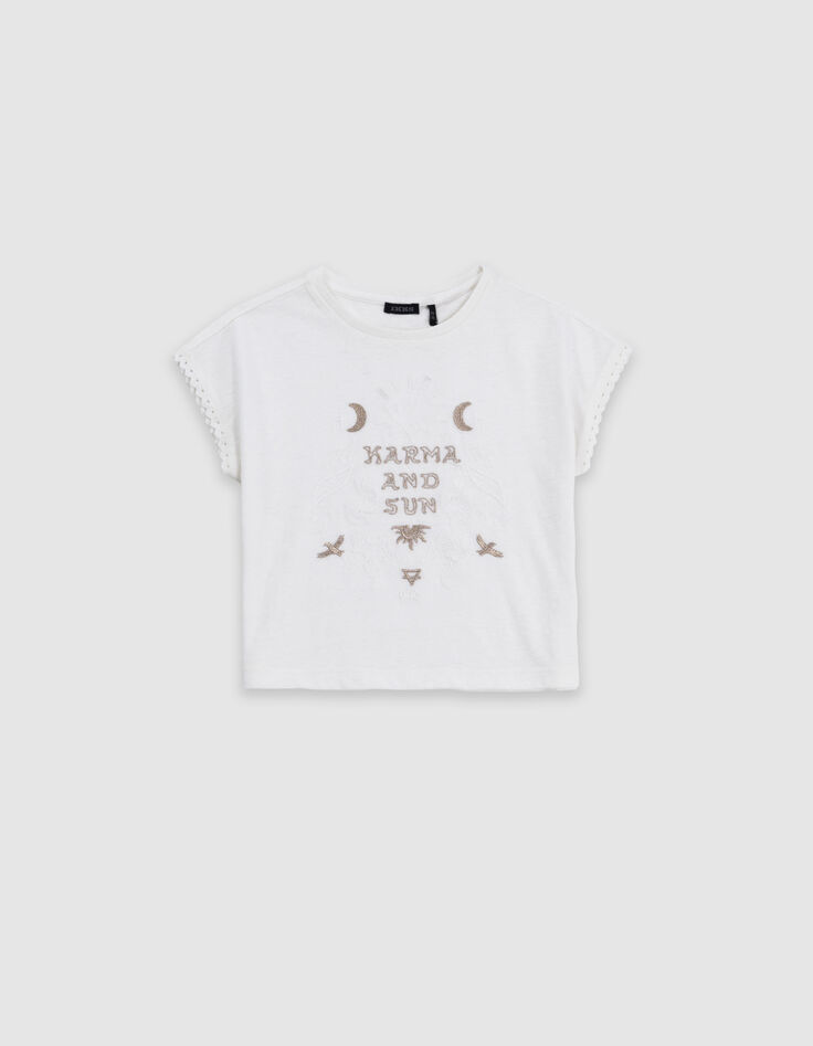 T-shirt blanc coton bio dentelle et broderies fille-2