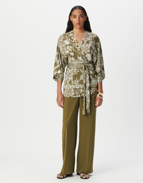 Chemise kimono kaki imprimé foulard Femme - IKKS