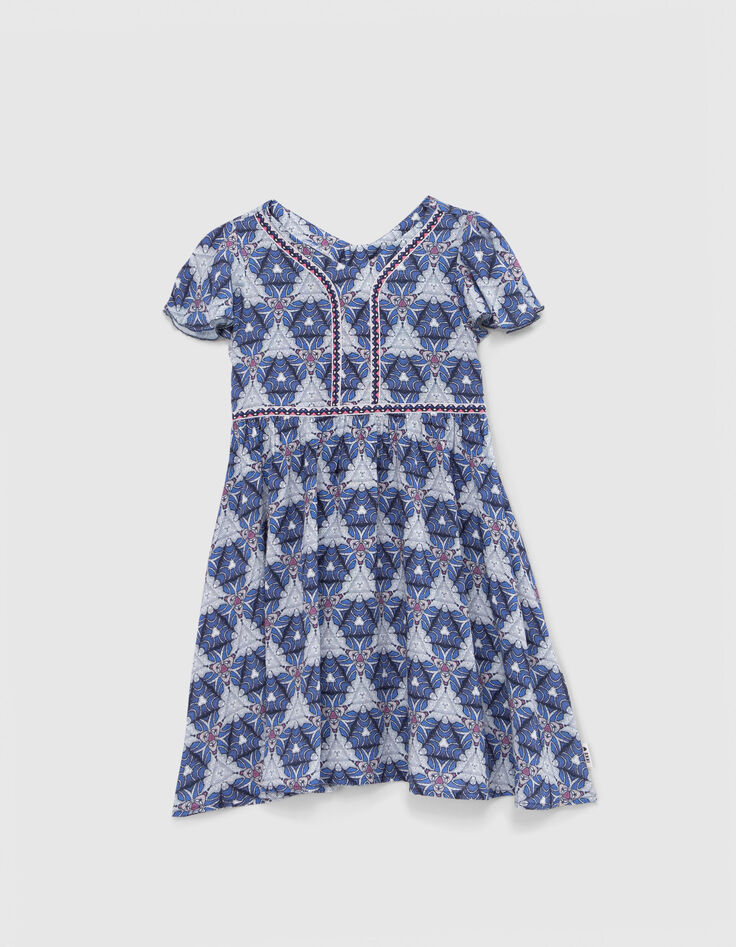Weißes Mädchenkleid mit grafischem Wax-Print-1