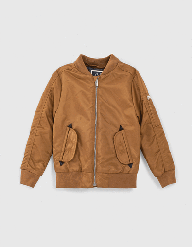 Boys’ cognac bomber jacket with detachable hood - IKKS