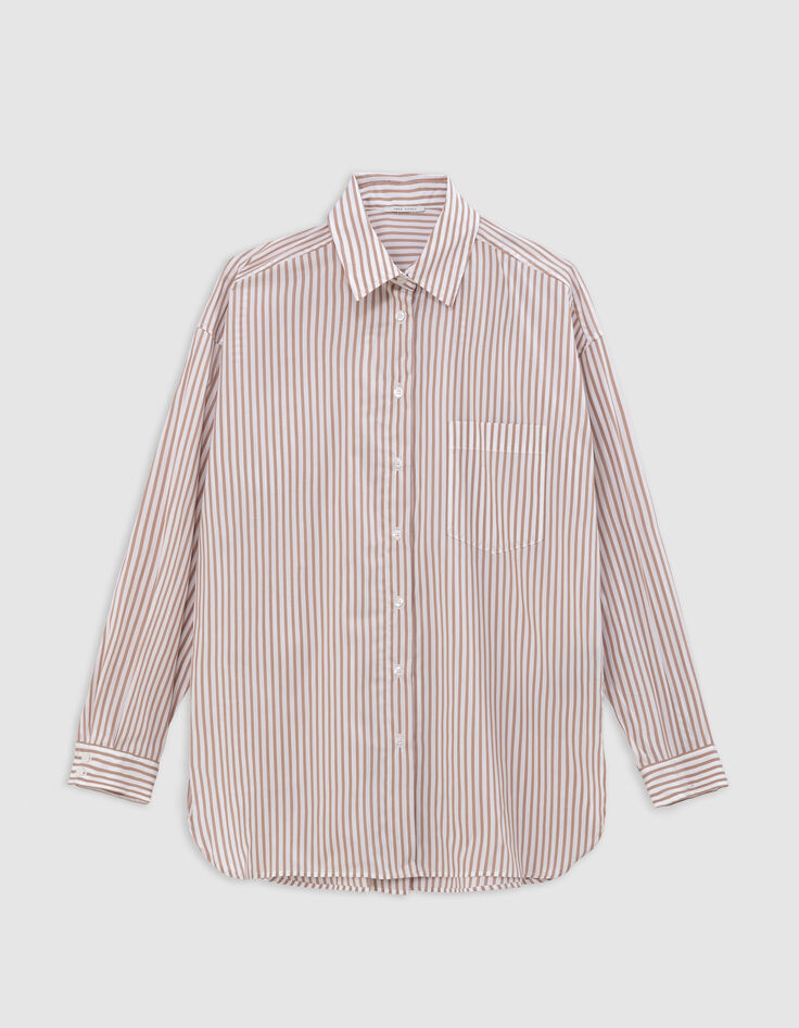 Chemise blanche motif rayures camel Femme-1