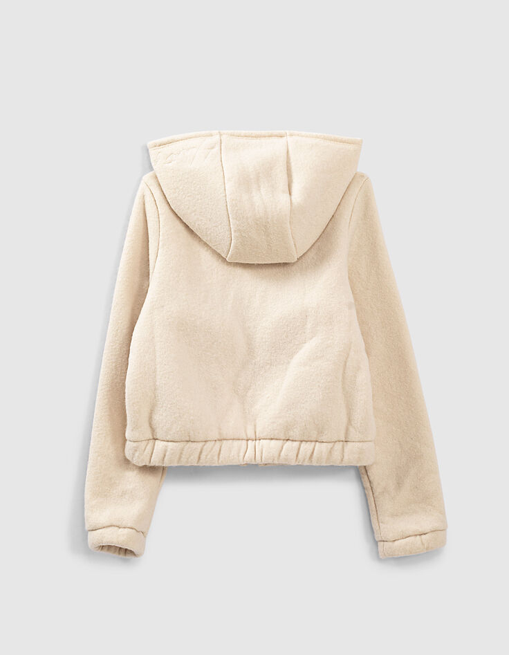 Cremewei&szlig;e M&auml;dchenstrickjacke mit Sherpafleecefutter-3