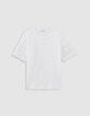 White crew neck T-shirt with lace sleeves-5