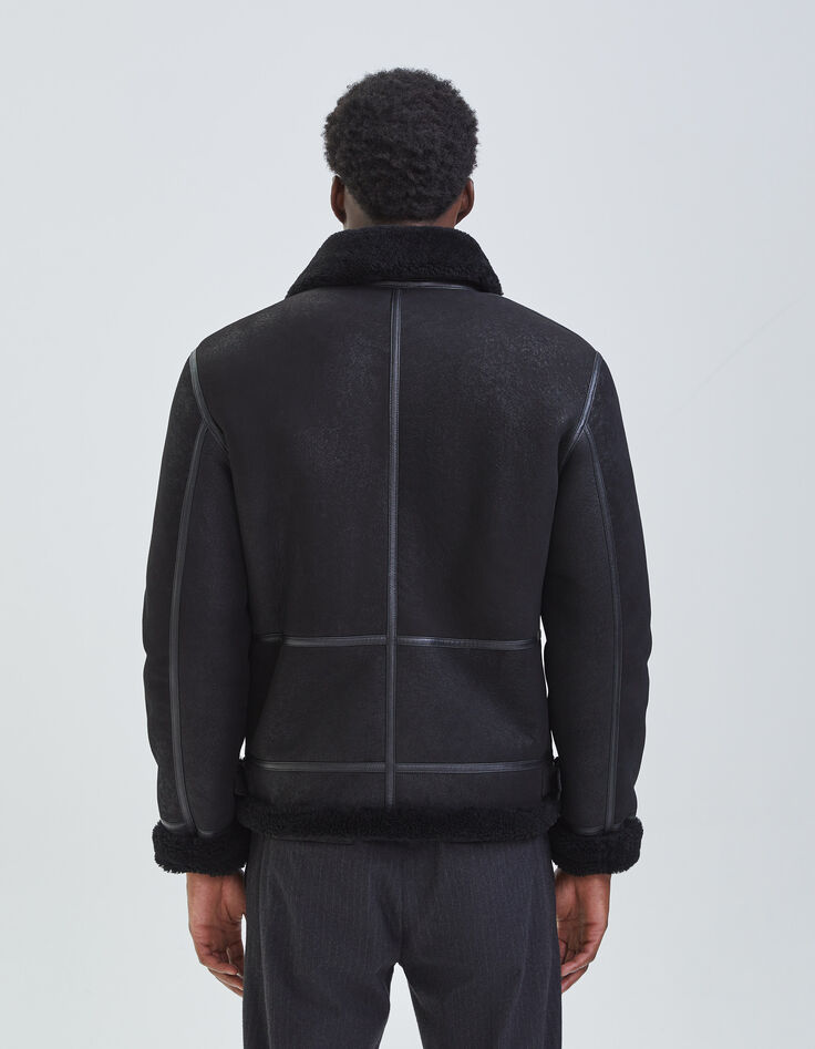 Bombardier noir en cuir retourn&eacute; Homme-3