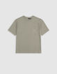 Khaki Jungen-T-Shirt, aufgesetzte Tasche, Stickerei-5