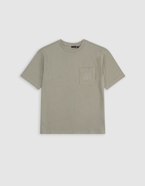 Khaki t-shirt with embroidered patch pocket for boys - IKKS